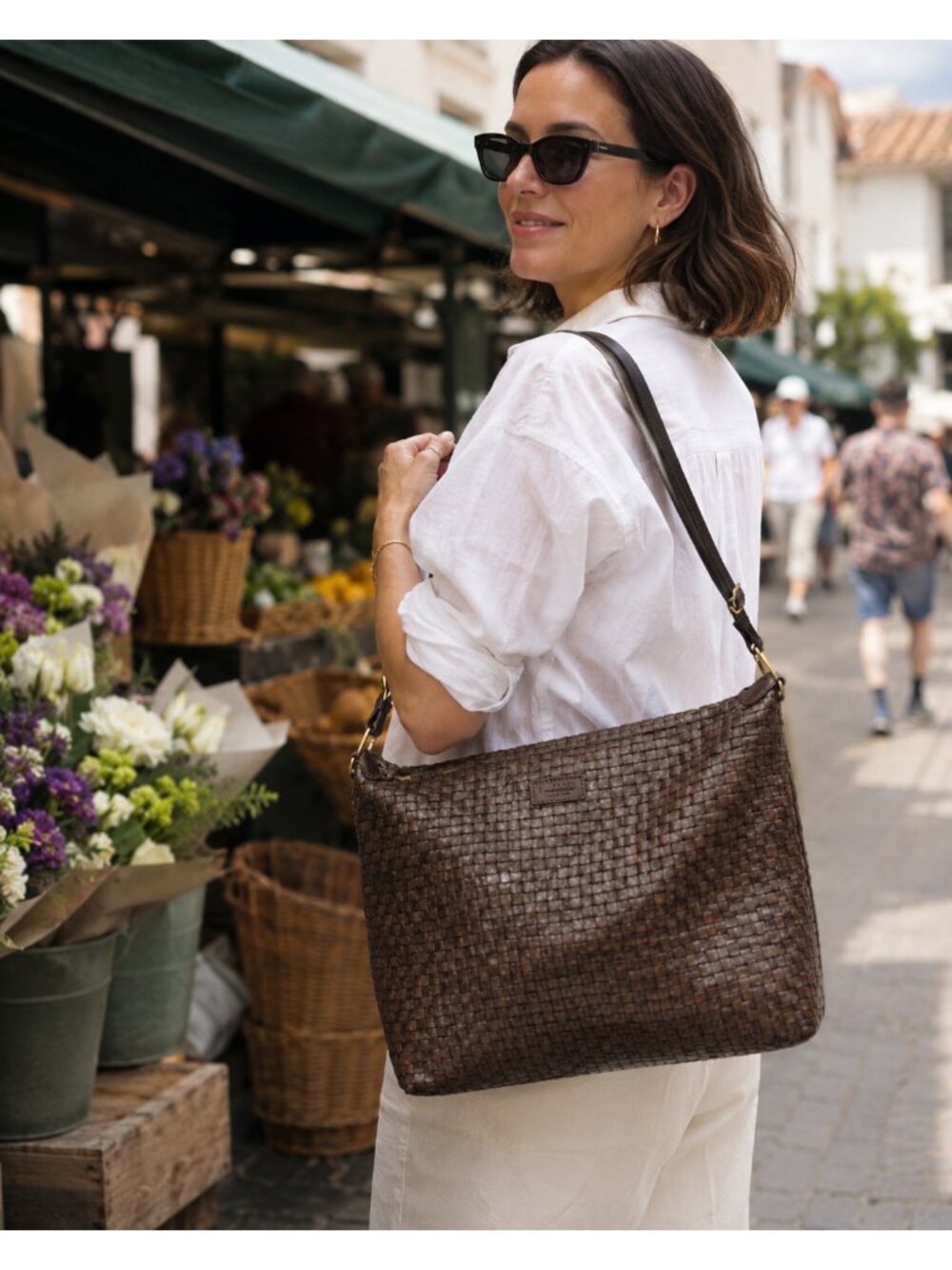 Uashmama Italian Large Gemma Woven Paper Bag Tote Purse Brown